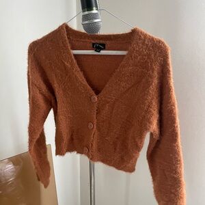 Art Class Warm Orange Fuzzy Cardigan